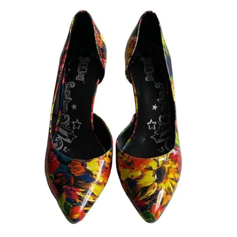Thrash Women's Bright Floral Print Pointed Toe Heels Size 7.5